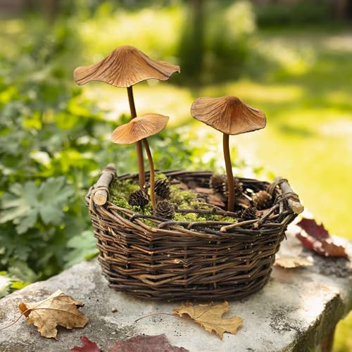 FRANK FLECHTWAREN Stecker Pilze, 3er Set, Metall in trendigem Edelrost Maße: Höhe 18 cm, 21 cm, 27 cm, vielseitig einsetzbar