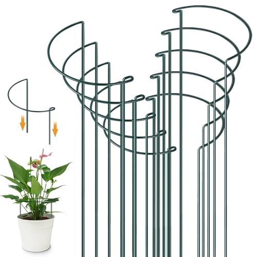 YeahBoom 10 Pezzi Pali di Supporto per Piante,20 × 35cm Regolabili Supporti Per Piante Semitondi,Anello di Supporto per Piante,Semitondo Anello di Supporto,per Peonie, Vite, Piante Rampicanti Fiore