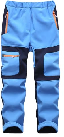 BWBIKE Barn Tonåringar Vindtäta vattentäta snöbyxor Unga Utomhus Fleece Lind Vandring Softshell Varma Isolerade Byxor med 4 Fickor med Dragkedja, Himmelsblå, 152-158