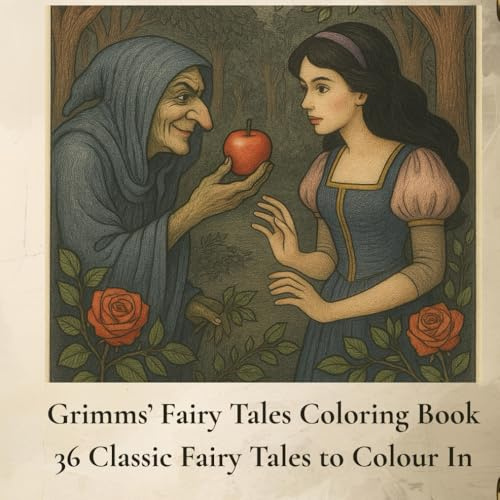 Grimms’ Fairy Tales Coloring Book, Classic Fairy Tales from the Brothers Grimm to Colour in: 6 Pictures from Snow White, Cinderella, Red Riding Hood, ... Dancing Princesses, Sleeping Beauty and more!