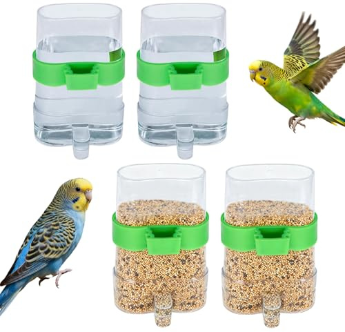 Tbintul 4 Pezzi Mangiatoia per Gabbia per Uccelli,Mangiatoia Automatica per Uccelli,Mangiatoia per Uccelli Automatica per Gabbia per Parrocchetto Canarino Calopsitta Fringuello