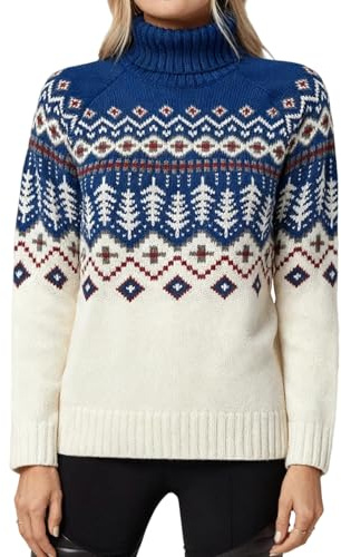 TOFOTL Pull Femme Norvégien Col Roule Large Hiver Original Noel- Cocooning Leopard Noël Chauve Cheminée Maille Roulé Cashmere sous Col Roulé Pull de Noel Femme Bleu L