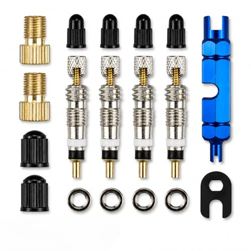 24 Pièces Presta Valve Cores Obus avec Adaptateurs et Clé, Obus de Valve