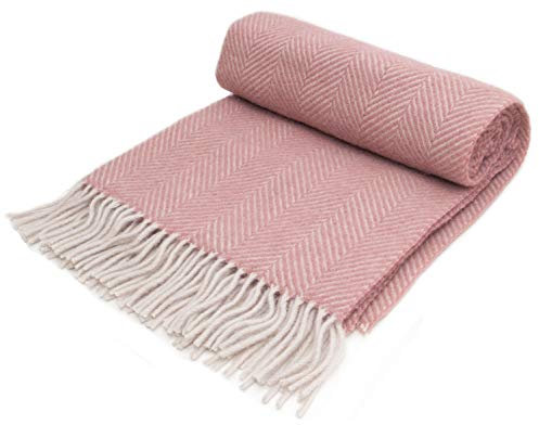 Tweedmill Textiles Herringbone Wool Knee Rug Small Blanket Throw - Dusky Pink/Pearl - British Made