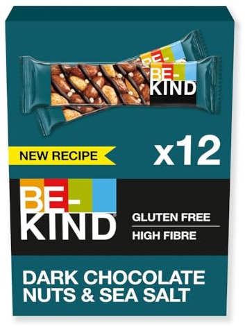 BE-KIND Riegel, glutenfreie Snack-Riegel, Dark Chocolate Nuts & Sea Salt, hoher Ballaststoffgehalt, ohne künstliche Farb-, Aroma- oder Konservierungsstoffe, 12 x 40g
