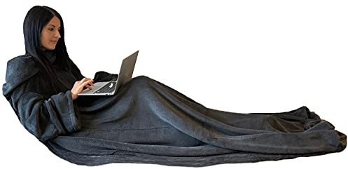 HOMELEVEL Kuscheldecke Microfaser mit Ärmeln Ärmeldecke Sofadecke 200cm x 150cm TV Decke Decke mit Armen Wohndecke Decke Dunkelgrau