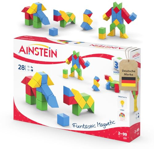 AINSTEIN® Magnetbausteine, Creative28, magnetische Bausteine, Kinder 2 3 4 5 Jahre, kreativ, pädagogisch, Montessori, Magnet Bausatz, Baustein, Spielzeug, Feinmotorik, Vorschule, TÜV Sicherheit