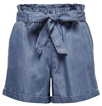ONLY Damen Shorts Bermudas Jeans-Shorts Seitentaschen Gürtel High Waist Sommer Pants, Farben:Blau-3, Größe:L