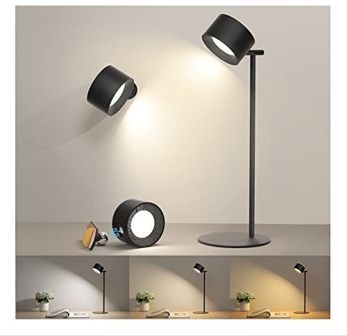 Coollamp Lampada da Tavolo Senza Fili, Lampada per Scrivania con 3 Modalità di illuminazione, 3 Livelli di luminosità, Controllo Touch, Ruota a 360°, ricaricabile per Camera da letto
