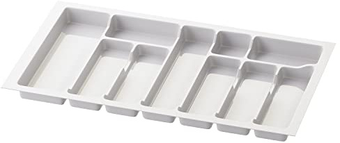 Sossai Inserto portaposate Divio per cassetti larghi 80 cm, 73x43 cm – ritagliabile, 10 scomparti, bianco, vassoio portaposate in plastica robusta per la cucina