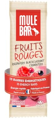 Mulebar - Scatola di 15 barrette energetiche - Ribes nero - Mirtilli rossi - Lamponi - 40g - Biologiche - Vegane