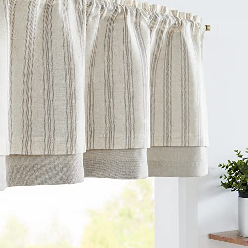 jinchan Striped Linen Valance Curtain Blackout Double Layer Valance for Windows 18 Inch Gray Striped Print Farmhouse Rustic Window Treatment for Kitchen Living Room Bedroom 1 Panel Grey on Beige