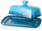 Large Porcelain Butter Dish with Lid, Candiicap Classic Color Changing Butter Keeper for Countertop, Large Butter Holder for Butter Storage, Dishwasher Safe (Navy Blue)