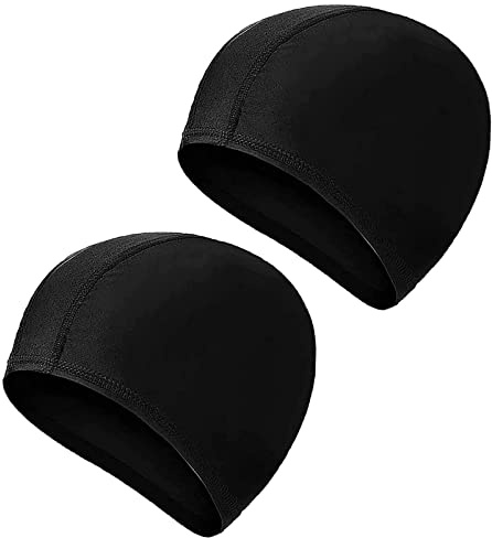 2 Pcs Swimming Caps for Kids Girls Boys and Adult Teenager,Comfortable Light Swimming Caps,Super Stretch No Pull Hair Swim Hats for Long and Short Hair (Black/Black)