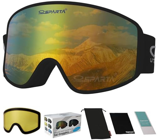 Snowboard Skiglasögon OTG, magnetisk avtagbar HD-lins/Anti-Fog/100% UV400 Schutz/ramlös