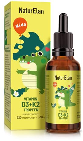 Vitamin D3 K2 Kinder Tropfen für 320 Tage - 500 IE Vitamin D & 25μg Vitamin K2, vegetarisch, ohne Zusätze, in Deutschland produziert