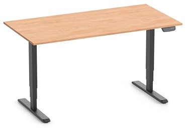 Ergolutions® Primus Schreibtisch, Gestell Schwarz, Tischplatte 1600 x 800 x 25 mm Buche - Elektrisch Verstellbarer Standing-Desk, 125kg Tragkraft, Memory-Funktion, leise, Kabelmanagement