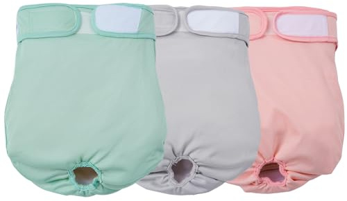 Avont 3 Pack Reusable Dog Diapers, Highly Absorbent Washable and Eco-Friendly Sanitary Wraps Panties for Female Pets -Pink/Mint/Grey(L)