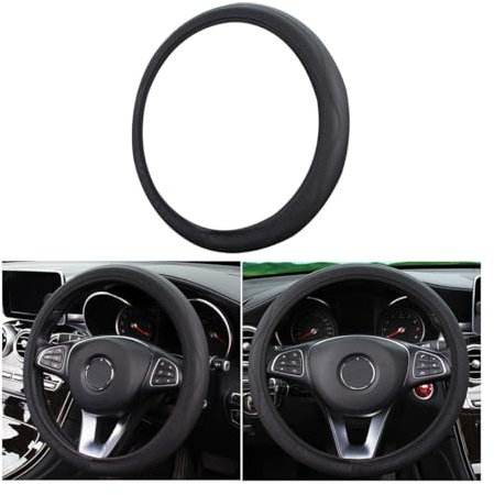 CGEAMDY Auto Lenkradbezug, Sport Anti Rutsch Universal Lenkradbezug, Mikrofaser-Leder-Lenkradabdeckung, Lenkrad Abdeckung Echtes Leder Anti Slip(Schwarz)