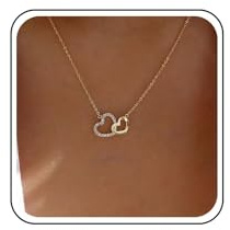Cybche Collier Pendentif Double Coeur Collier Choker Coeur En Cristal Colliers Coeurs Emboîté Colliers Chaine Coeurs En Or Cz Bijoux Pour Femmes