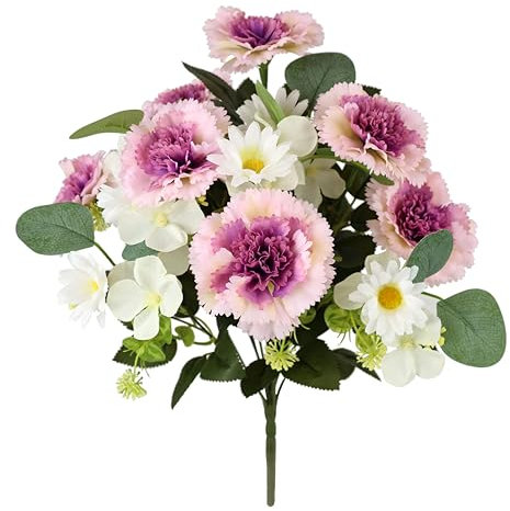 Flair Flower Bouquet d'œillets artificiels de 42 cm - Bouquet d'œillets - Marguerite - Fleurs d'automne - Fleurs artificielles en Soie - Fleurs artificielles comme de véritables Fleurs décoratives -