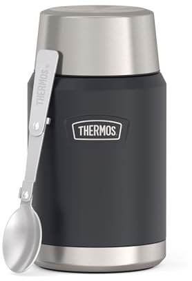 Thermos ICON Food Jar 0,71 l, dunkelgrau/graphite mat, Speisegefäß für Essen 710 ml, doppelwandigem 18/8 Edelstahl, hält warm und kalt, mit klappbarem Löffel, rutschfester Boden, absolut dicht