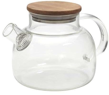 HOME DECO FACTORY, KA0095 - Tetera de 90 cl con Tapa, diseño Elegante para té, café e infusiones, Ideal para Aperitivos y Momentos de convivencia, marrón, Transparente, Burdeos, Acacia + Cristal