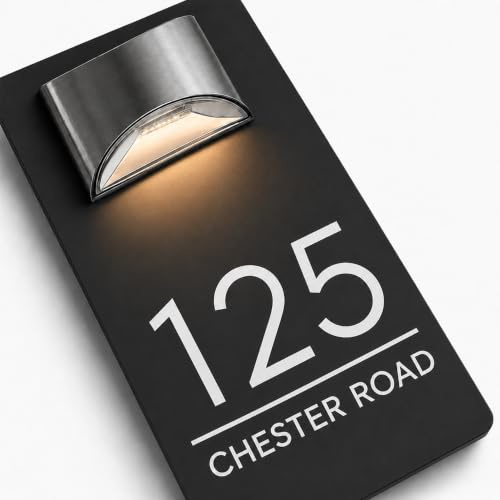 Housics Solar House Number Plaque, LED Door Sign, Black for Outside Wall