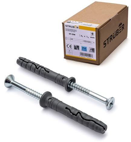 STRÜBER Chevilles à clouer avec vis à tête fraisée (6 x 40 mm / 200 pièces) – Fixation rapide – Chevilles à frapper avec vis pré-montées – Goujons à expansion avec vis clou – Ancrages à clouer