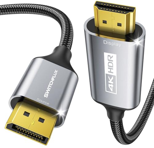 SWITCHFLUX Active DisplayPort to HDMI Cable 6Ft (4K@60Hz,1440P/2K@120Hz) Uni-Directional Display Port 1.2 to HDMI 2.0 Braided Cord,DP to HDMI Compatible with AMD,NVIDIA,Desktops,and Gaming Monitors