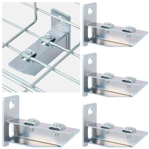 Zonon Drahtgitter-Kabelrinnen-Halterung, T-Form, verzinkt, silberfarben, Stahlhalterungs-Set für Kabelgitterablage, Wandhalterung, 100 mm, 4 Stück