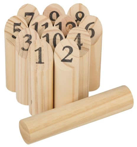 Eddy Toys Holz Wurfspiel 13-teilig - Outdoor Spiel für Kinder und Erwachsene - Zahlen Kegelspiel Mölkky - Familienspiel aus Holz für Garten und Park