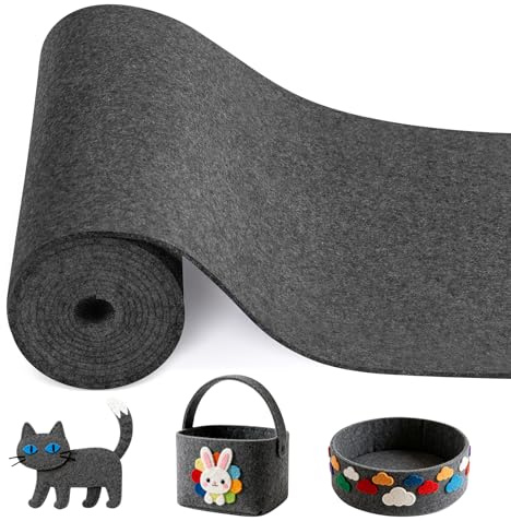 moinkerin Rollo de Fieltro 300cm x 30cm x 3mm Fieltro Por Metros para DIY,Manualidades,Patchwork,Bordad,Costura de Tela de Fieltro para Decoración,Manteles,Individuales (Gris Negro)