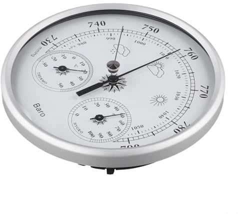 3 in 1 Wetterstation Analog Barometer Thermometer Hygrometer mit Edelstahlrahmen für Innen und Außen