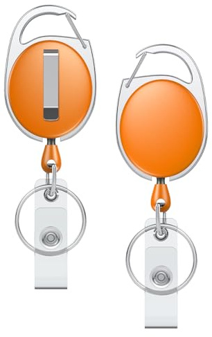 Uniclife Pack de 2 Porte-clés Rétractables, Porte-badge Rétractable, Clip Porte-badge Renforcé pour Clés et Carte d'Identité, Extenseur de Porte-clés avec Mousqueton et Anneau pour Clés, Orange