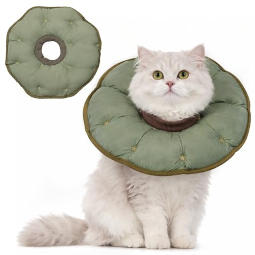 Collar Isabelino Gatos,Collarin Ajustable Gato, Protección contra el Lamido Postoperatorio para Gatos y Cachorros, Collar Isabelino Suave E Impermeable Perro PequeñO Que Protege el Cuello (Verde S)