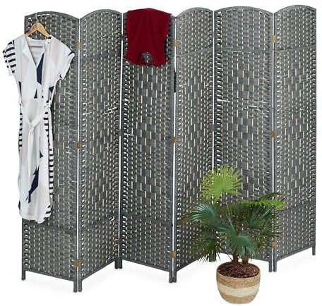 Relaxdays Paravent rumsavdelare, HxB: 170 x 240 cm, vikbar rymdavdelare, 6-delat insynsskydd, trä och pappersrep, vit