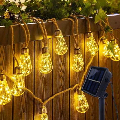 ENLACE Solcellsljusslinga med Edison-glödlampor, 3,5 m, 10 LED, varmvit, rephängande lampor för utomhusbruk, trädgård, terrass, dekoration, soldriven