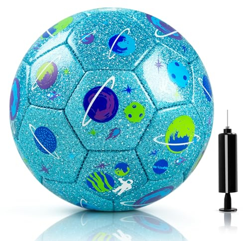 U&C Planet Kids Football Size 2 Mini Traning Ball with Pump | Small Ball for Children, Garden Indoor & Outdoor Toy, Durable Planets Design, Christmas Birthday Gift for Boys & Girls