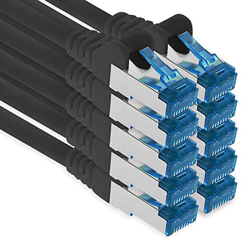 1aTTack.de Câble réseau Ethernet Gigabit LAN CAT.6a 0,5 m, câble patch RJ45 10 Gb/s SFTP PIMF, noir, 10 pièces