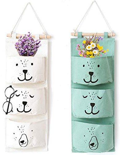 Bolsa colgante de pared de 2 piezas,Organizador colgante con 3 bolsillos,Bolsa colgante para niños,Bolsa colgante de baño,Bolsa colgante de bebé,Bolsa colgante de tela,Bolsa colgante plegable (blanco