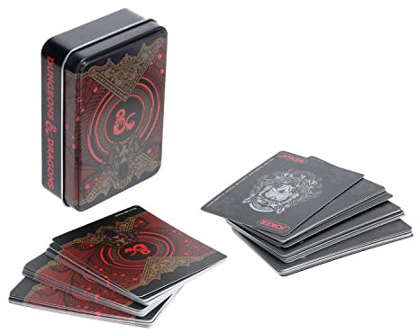 Dungeons & Dragons Spielkarten mit Sammelaufbewahrungsdose - Offiziell Lizenziertes DND Merchandise, Standard 54-Karten-Deck - Kartenset umfasst dekorative, geprägte Metallbox