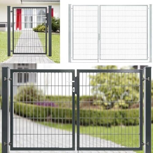 Hoftor 1 und 2 Flügelig | Toranlage Anthrazit | Gartentor | Doppelstabmattenzaun | Flügeltor | 183 cm-1