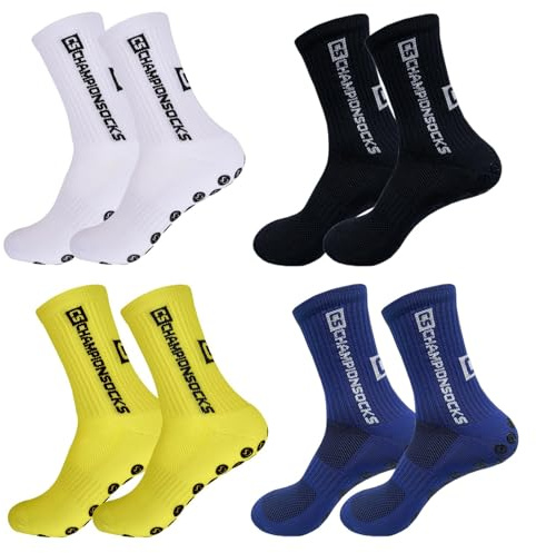 EULAPGOE Fußballsocken für Herren Damen, 4 Paare Sportsocken Fußball Anti Rutsch Grip Fußball Socken für Fussball Basketball Laufen(Mehrfarbig)