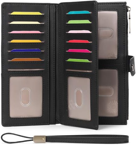 GAEKEAO Wallets for Women Leather RFID Blocking Large Capacity Card Case Ladies Wristlet Clutch Wallets Zipper Pocket with 4 ID Windows 20 Card Slots