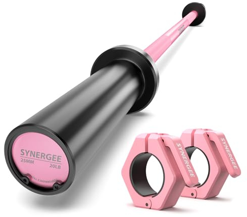 Synergee 4-Foot Barbell with 2” Sleeves and Collars. Rated 500lbs for Weightlifting. Available in Pink