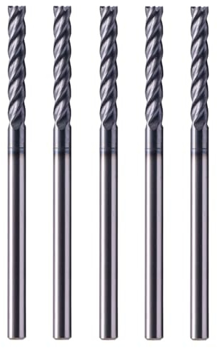 SEFHLI 5Pcs Solid Carbide Long Milling Cutters Set - AlTiN Coated, 4 Flute, 35° Helix, 1/8 Cutting Dia, 1/8 Shank Dia, 3/4 LOC, 2-1/4 OAL for Milling Alloy Steel, Hardened Steel, Iron, Copper