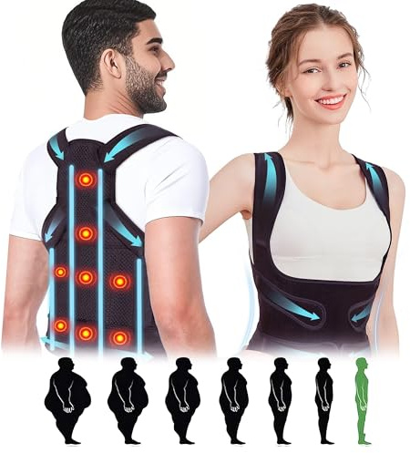 WVWMYM Back Brace Posture Corrector, Adjustable Full Back Support, 8 Magnets Shoulder Straightener for Neck Shoulders Back, Scoliosis Hunchback Correction Provides Shape Women Men (Brown, L)