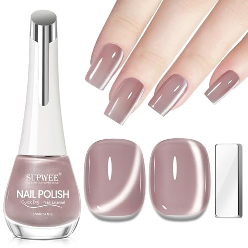 SUPWEE Cat Eye Nagellack, 16ML Glas Schnelltrocknend Magnetisch Nagellack Ohne UV Lampe Holografisch Katzenauge Oil Based Nail Polish mit Magnet DIY Salon 025