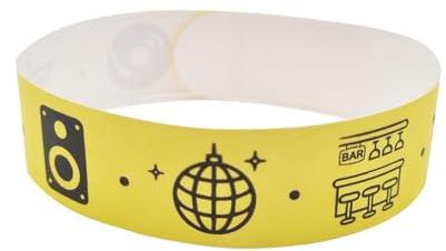 FUN FAN LINE | Bracelet Papier Événements Tyvek Numéroté | Lot De 100 Bracelets Événementiel Étanches Et Colorés Pour Festivals| Bracelets En Papier Pour Contrôle D’accès | DISCOTEC Jaune